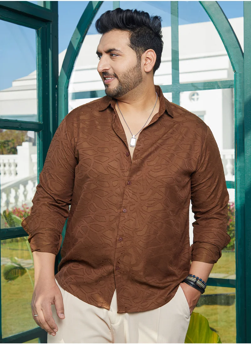 انستافاب بلس Instafab Plus Men's Camel Brown Abstract-Edge Shirt For Casual Wear | Spread Collar | Long Cuffed Sleeves | Button Closure | Plus Size Shirt Crafted With Comfort Fit For Everyday Wear
