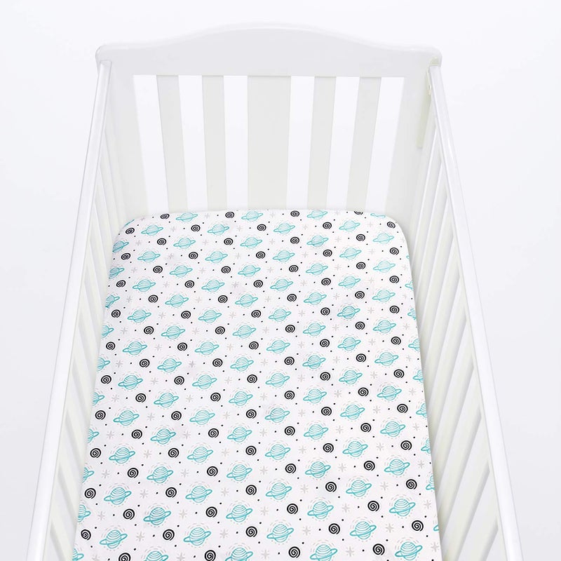 Moonsea Pack and Play Sheets, 2 Pack Mini Crib Sheets, Stretchy Playard Fitted Sheet, Compatible with Graco Pack n Play, Soft and Breathable Material, Planet & Flower - Image 4