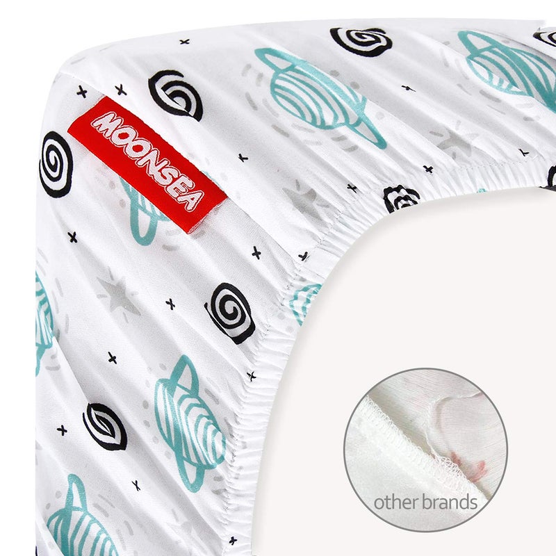 Moonsea Pack and Play Sheets, 2 Pack Mini Crib Sheets, Stretchy Playard Fitted Sheet, Compatible with Graco Pack n Play, Soft and Breathable Material, Planet & Flower - Image 3