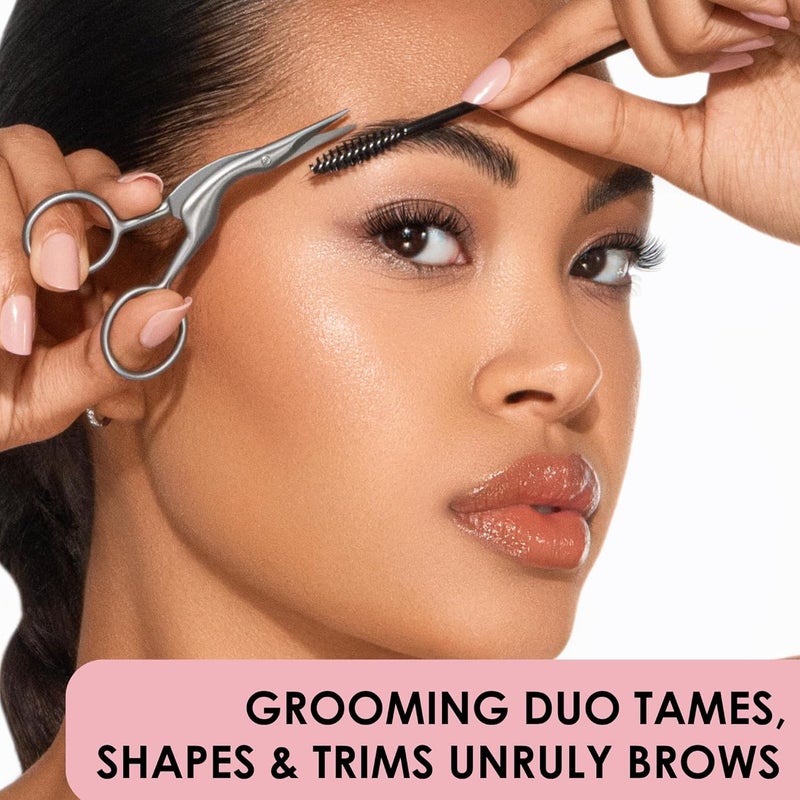 Japonesque Brow Scissors and Spoolie, Stainless Steel Scissors for Brow Grooming and Trimming, Brush Tool for Brow Shaping - Image 2