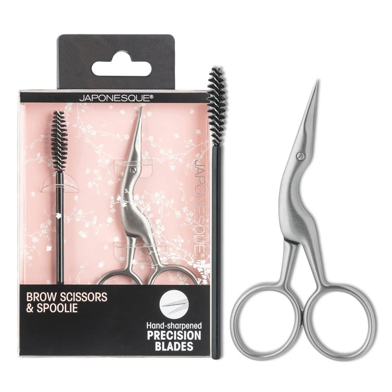 Japonesque Brow Scissors and Spoolie, Stainless Steel Scissors for Brow Grooming and Trimming, Brush Tool for Brow Shaping - Image 1