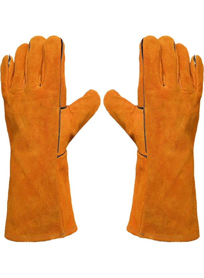 NIBEMINENT 1-Pair Heat Resistant Cowhide Leather Welding Gloves Yellow 33.00 x 2.00 13.00cm - Image 1