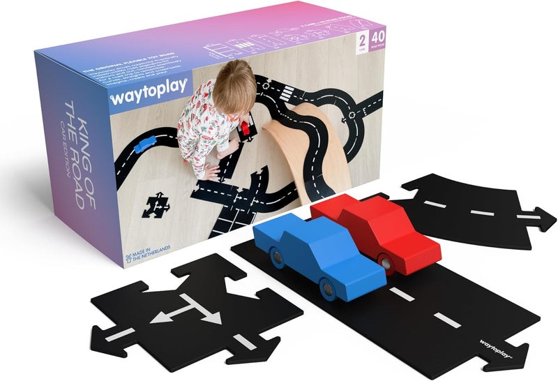 waytoplay King of The Road - Car Edition with 40 Flexible Road Pieces and 2 Cars - Image 1