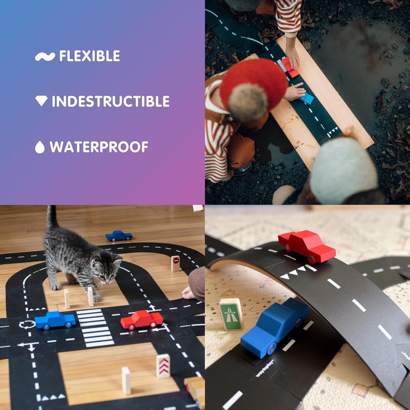 waytoplay King of The Road - Car Edition with 40 Flexible Road Pieces and 2 Cars - Image 2