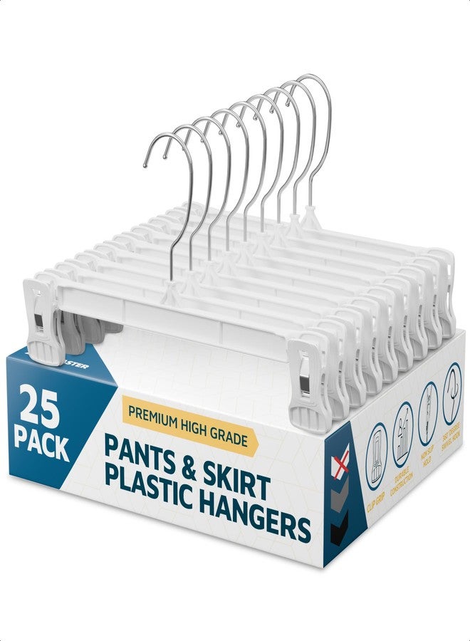 لايف ماستر مجموعة علاقات ملابس لايف ماستر مع مشابك، 25 قطعة، علاقات ملابس متينة بطول 12 بوصة مزودة بمشابك مانعة للانزلاق وخطاف دوار 360 درجة، منظم خزانة موفر للمساحة للسراويل والتنانير والشورتات، أبيض - Image 1