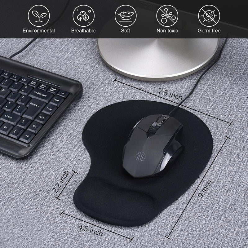 JIKIOU Mouse Pad, 2 Pack Ergonomic Mouse Pads with Comfortable Gel Wrist Rest Support and Smooth Cloth, Non-Slip PU Base for Easy Typing Pain Relief Durable and Easy to Clean Small Black - Image 2