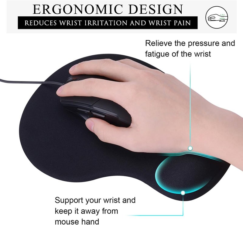 JIKIOU Mouse Pad, 2 Pack Ergonomic Mouse Pads with Comfortable Gel Wrist Rest Support and Smooth Cloth, Non-Slip PU Base for Easy Typing Pain Relief Durable and Easy to Clean Small Black - Image 5