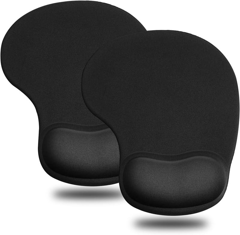 JIKIOU Mouse Pad, 2 Pack Ergonomic Mouse Pads with Comfortable Gel Wrist Rest Support and Smooth Cloth, Non-Slip PU Base for Easy Typing Pain Relief Durable and Easy to Clean Small Black - Image 1