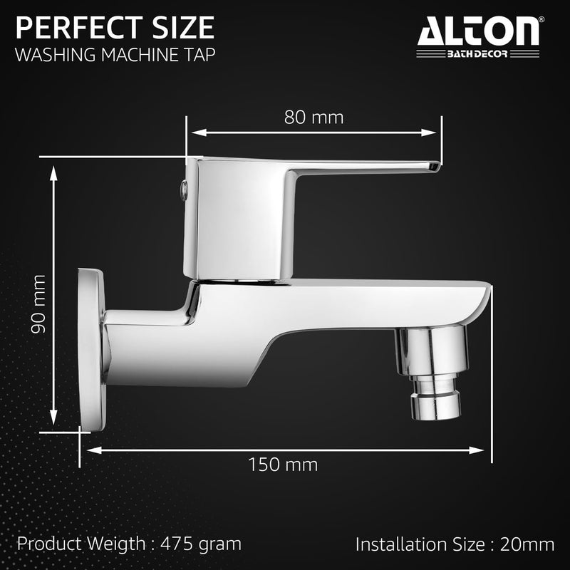 ALTON QDR5520WM Brass Washing Machine Bib Cock with Wall Flange Washing Machine Tap Chrome - Image 2