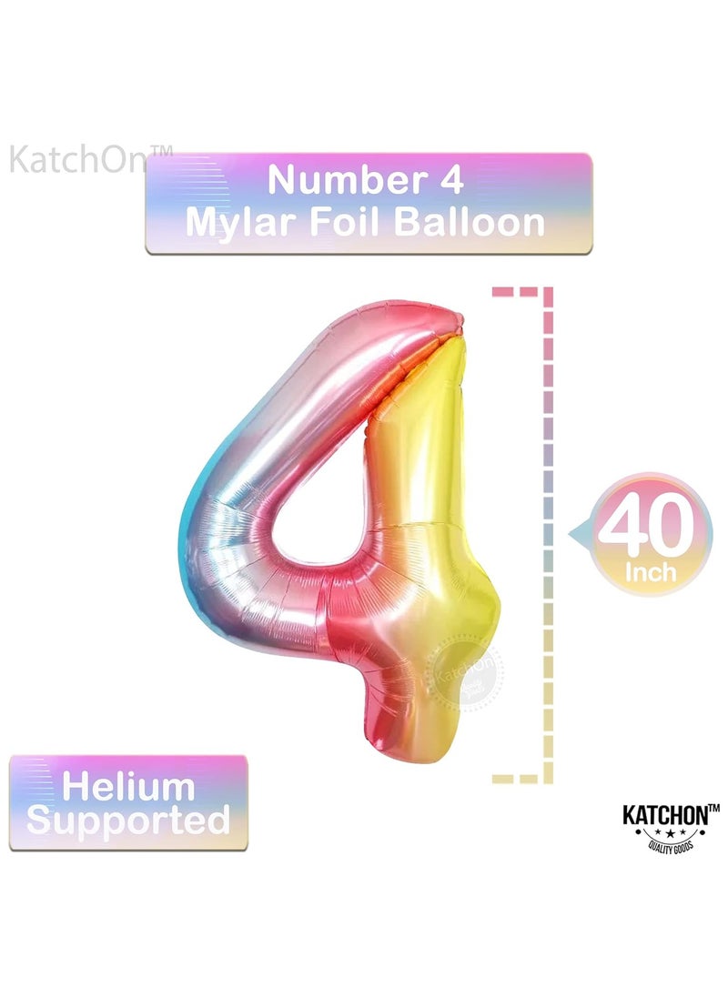 KATCHON - Pink Unicorn 4th Birthday Decoration Set Pack of 6 I Rainbow Number 4 Balloon I Star and Round Mylar Balloons - Image 1