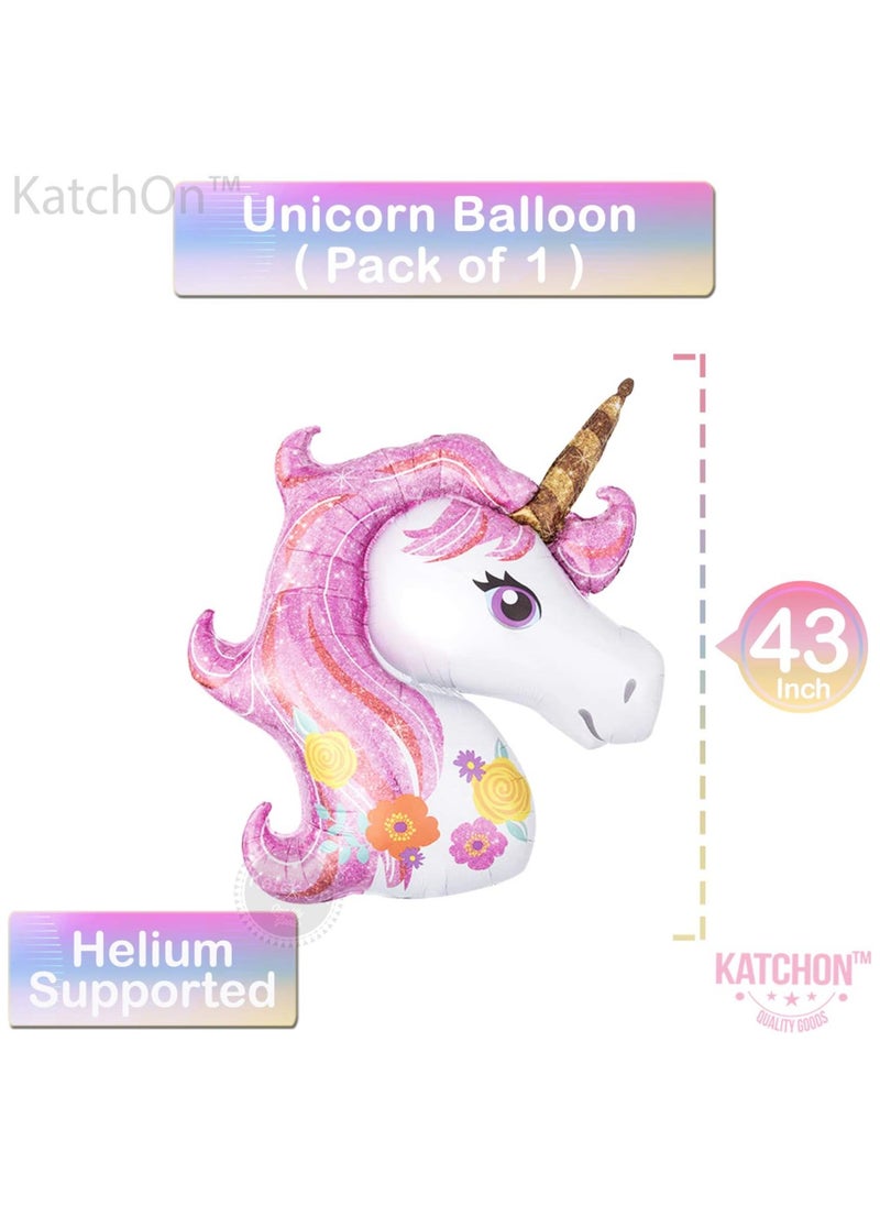 KATCHON - Pink Unicorn 4th Birthday Decoration Set Pack of 6 I Rainbow Number 4 Balloon I Star and Round Mylar Balloons - Image 1