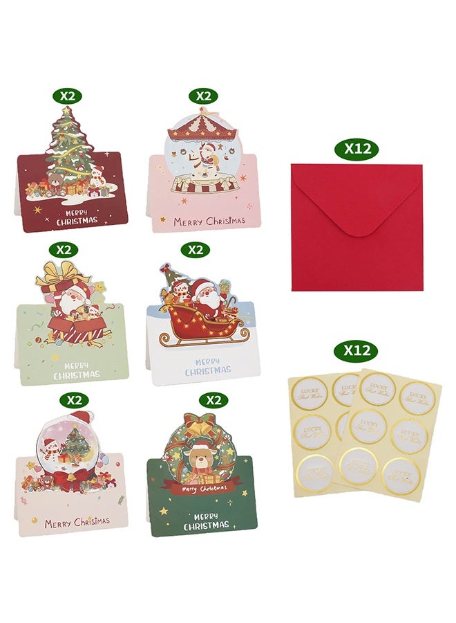 Lemon 12PCS Christmas Cards Set - Cute Cartoon Santa/Snowman/Reindeer Designs | Lightweight Greeting Cards w/Red Envelopes (6 Styles)​ - Image 2