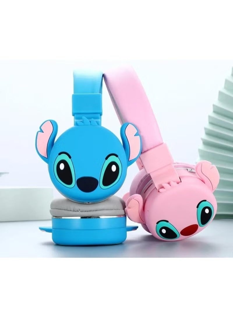 Kids Bluetooth Wireless Headphones with Mic, Cartoon Stitch Design, Foldable Over-Ear Headphones, Soft Cushions, HiFi Stereo Sound, Anime 3D Ears, AH-806 Blue, Perfect Gift for Kids Pink - Image 2