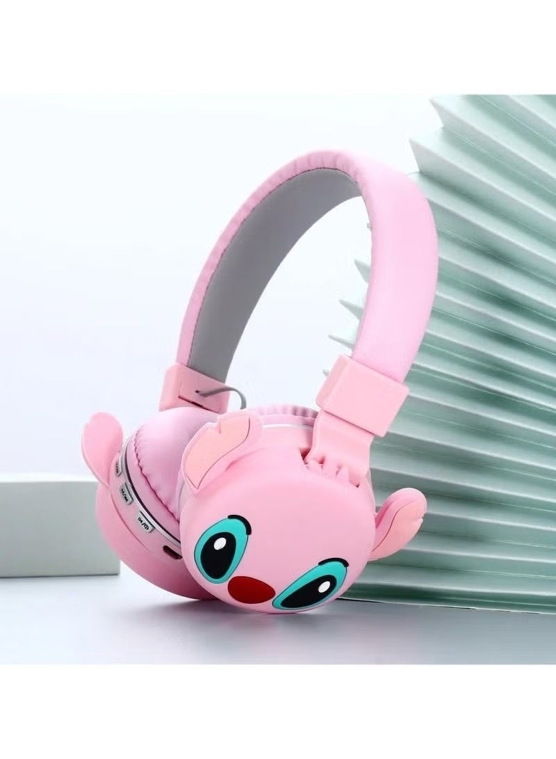 Kids Bluetooth Wireless Headphones with Mic, Cartoon Stitch Design, Foldable Over-Ear Headphones, Soft Cushions, HiFi Stereo Sound, Anime 3D Ears, AH-806 Blue, Perfect Gift for Kids Pink - Image 1