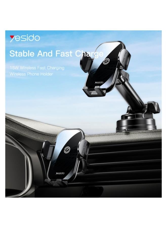 Yesido C197 15W Fast Charging Wireless Car Charger | 360 Rotating Suction Cup Air Vent | Phone Holder - Image 4