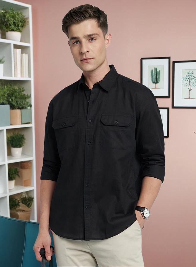 Dennis Lingo Men's Black Cotton Blend Solid Regular Fit Shirt  - Image 1