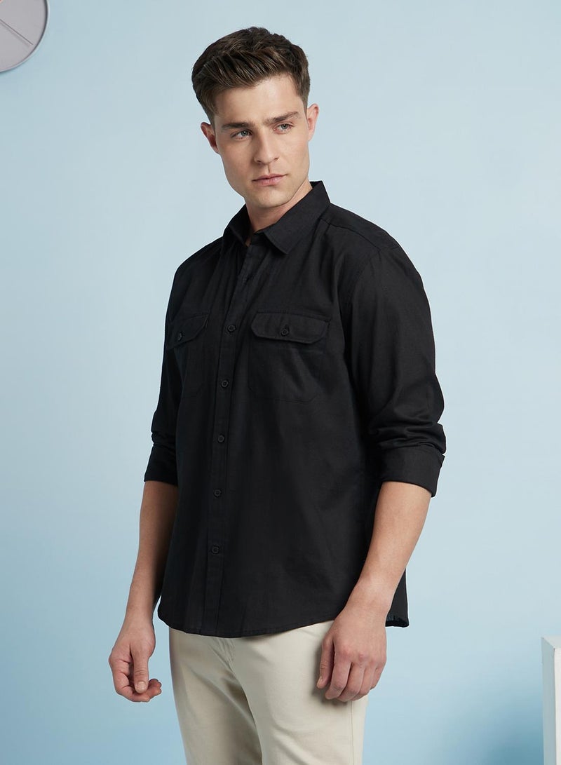 Dennis Lingo Men's Black Cotton Blend Solid Regular Fit Shirt  - Image 2