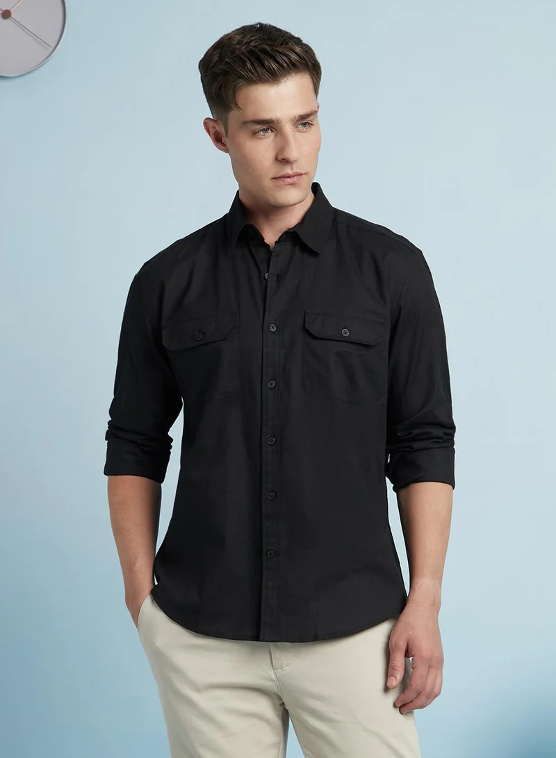 Dennis Lingo Men's Black Cotton Blend Solid Regular Fit Shirt