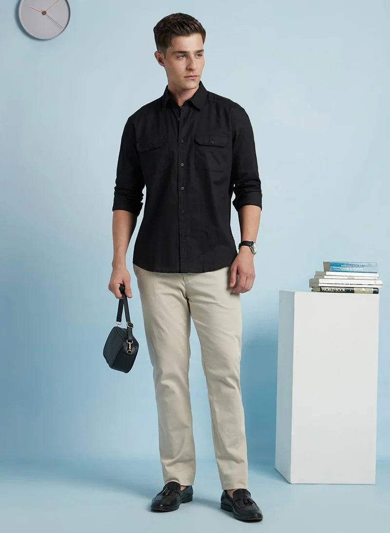 Dennis Lingo Men's Black Cotton Blend Solid Regular Fit Shirt
