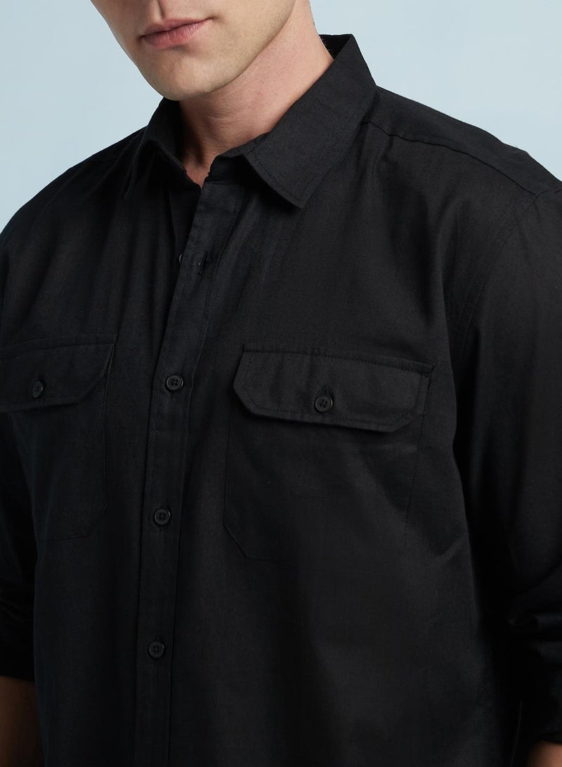 Dennis Lingo Men's Black Cotton Blend Solid Regular Fit Shirt  - Image 5