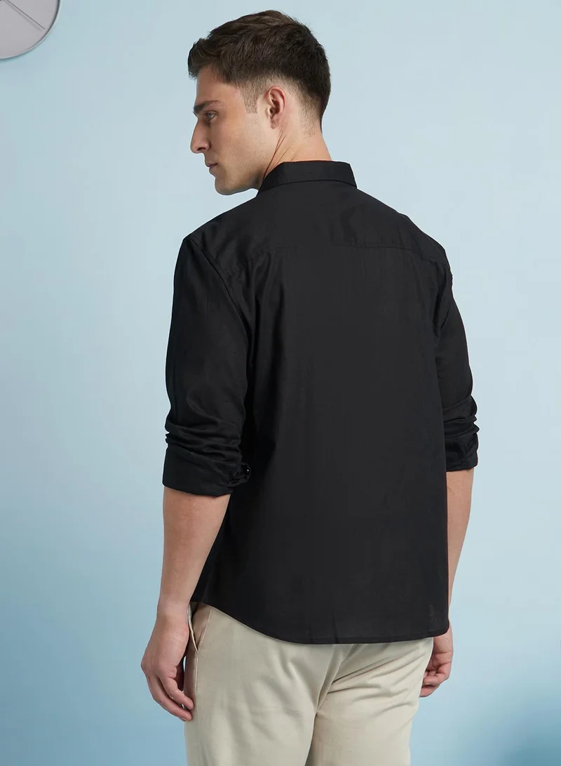 Dennis Lingo Men's Black Cotton Blend Solid Regular Fit Shirt