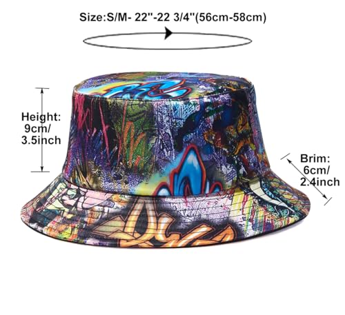 Quanhaigou Reversible Printed Bucket Hat,Summer Beach Outdoor Cap (Black Blue Graffiti) - Image 5