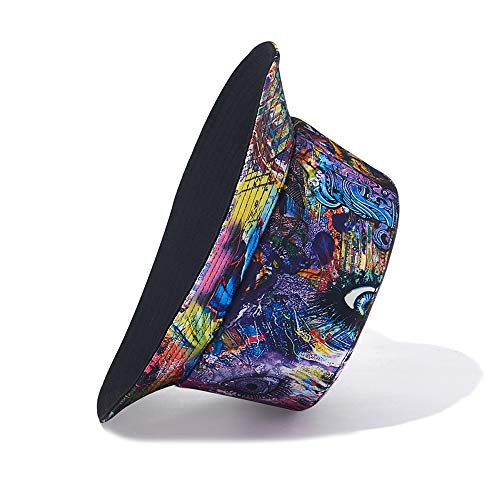 Quanhaigou Reversible Printed Bucket Hat,Summer Beach Outdoor Cap (Black Blue Graffiti) - Image 3