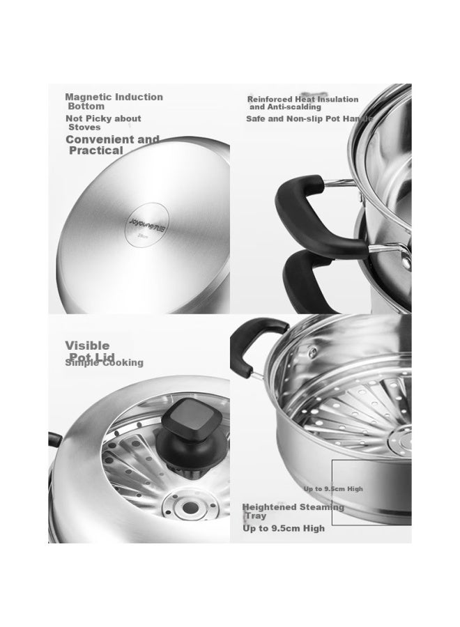 Joyoung 3-layer Steamer With Composite Bottom Stainless Steel Soup Pot Household Steamer For Steaming Mantou And Buns High Arch Lid 32cm Zgh3201 - Image 2
