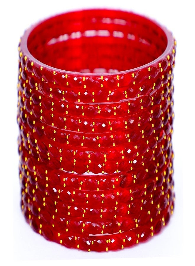 JD'Z COLLECTION مجموعة أساور زجاجية بتصميم قطرات المطر من JD'Z COLLECTION، سادة ولامعة، للنساء والفتيات | أساور تقليدية أنيقة لحفلات الزفاف والمناسبات والاستخدام اليومي - مجموعة من 12 قطعة | ألوان متعددة | أساور مجوهرات زفاف للنساء (أحمر، 2.8 (القطر الداخلي 2.5 بوصة)) - Image 1