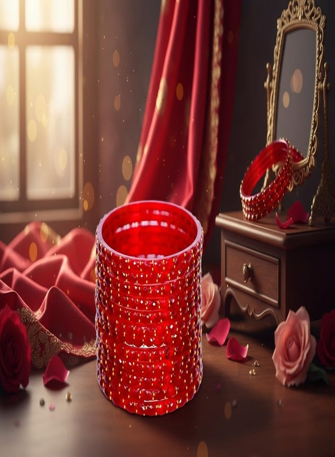 JD'Z COLLECTION مجموعة أساور زجاجية بتصميم قطرات المطر من JD'Z COLLECTION، سادة ولامعة، للنساء والفتيات | أساور تقليدية أنيقة لحفلات الزفاف والمناسبات والاستخدام اليومي - مجموعة من 12 قطعة | ألوان متعددة | أساور مجوهرات زفاف للنساء (أحمر، 2.8 (القطر الداخلي 2.5 بوصة)) - Image 2