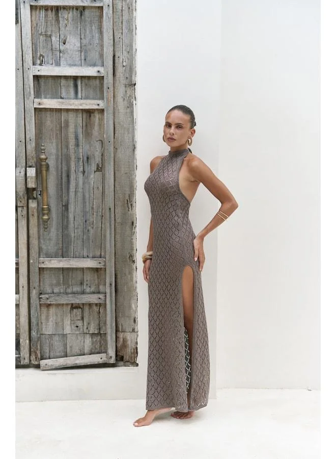 Bohemai  Yudha Backless Coffee Knit Long Dress. for Women | Best Price UAE