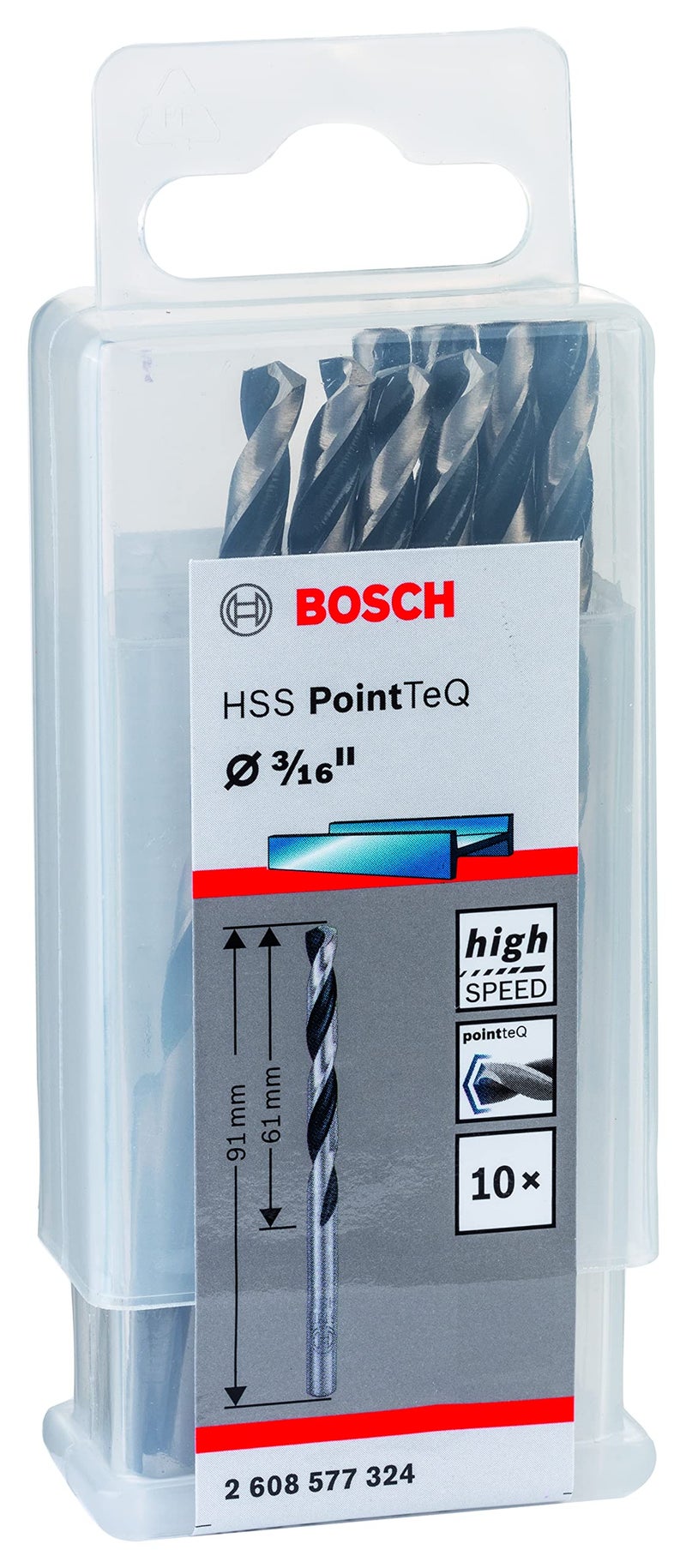 Bosch Professional, Metal Drill Bit, HSS Pointteq, With DIN 338 Standards, Diameter 3/16" & Working Length 61mm, Pack Of 10 - Image 1