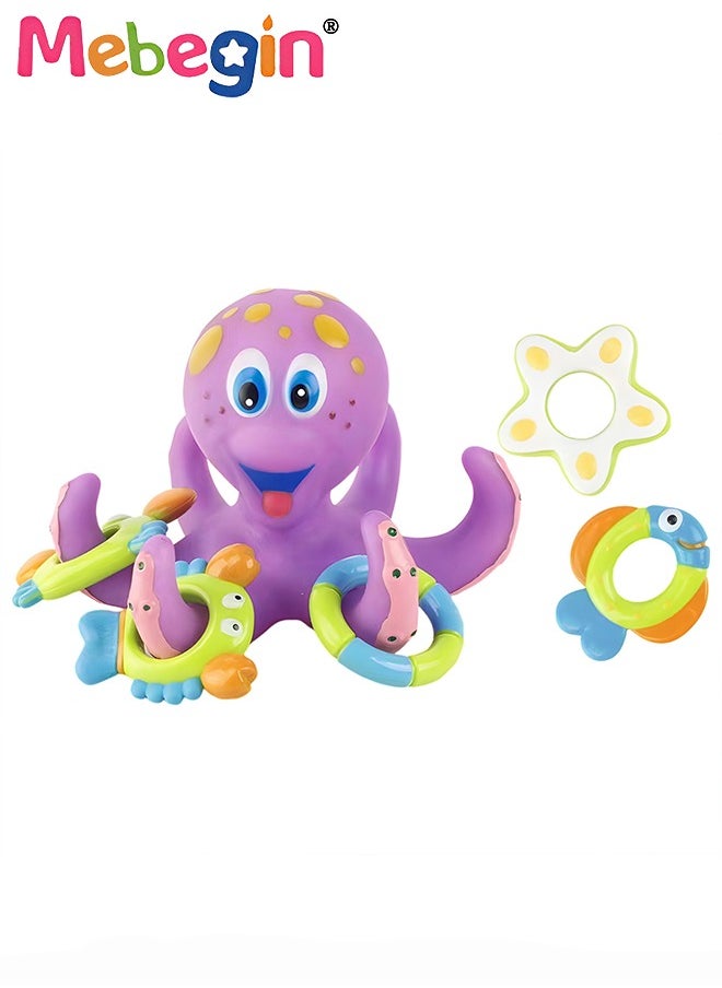 MEBEGIN - Interactive Bath Toy, Floating Purple Octopus Bath Toy with 5 Marine Biosphere Rings, Fun Safe Baby Bath Toy, Educational Water Toys for Kids, in Bathtub or Paddling Pool, Nice Baby Bathing Companion - Image 1