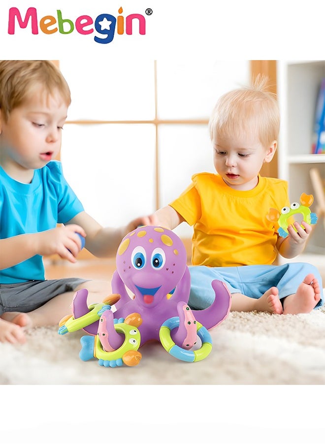 MEBEGIN - Interactive Bath Toy, Floating Purple Octopus Bath Toy with 5 Marine Biosphere Rings, Fun Safe Baby Bath Toy, Educational Water Toys for Kids, in Bathtub or Paddling Pool, Nice Baby Bathing Companion - Image 1