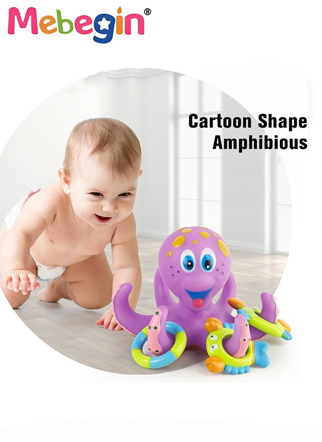 MEBEGIN - Interactive Bath Toy, Floating Purple Octopus Bath Toy with 5 Marine Biosphere Rings, Fun Safe Baby Bath Toy, Educational Water Toys for Kids, in Bathtub or Paddling Pool, Nice Baby Bathing Companion - Image 1