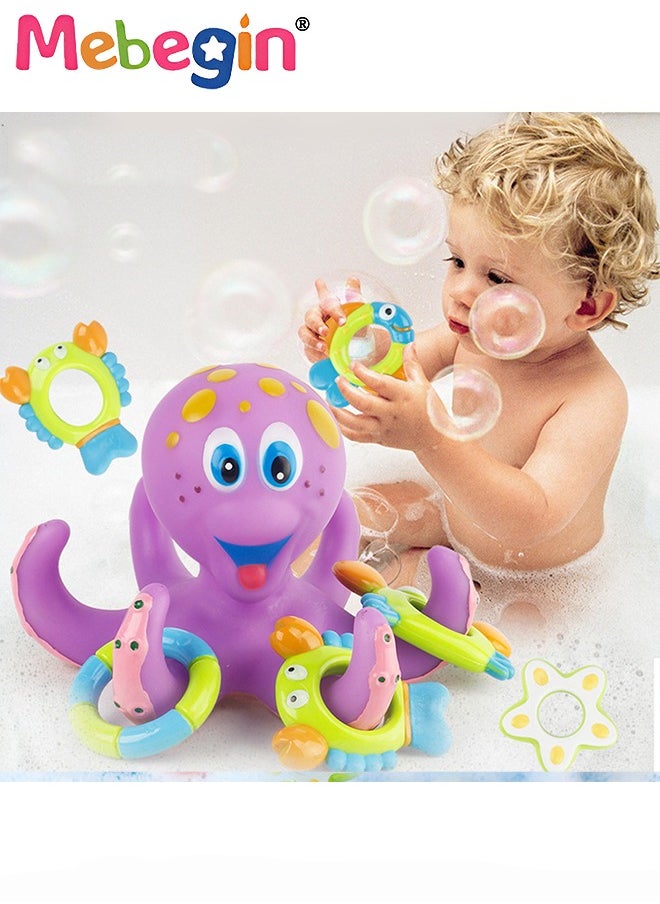MEBEGIN - Interactive Bath Toy, Floating Purple Octopus Bath Toy with 5 Marine Biosphere Rings, Fun Safe Baby Bath Toy, Educational Water Toys for Kids, in Bathtub or Paddling Pool, Nice Baby Bathing Companion - Image 1