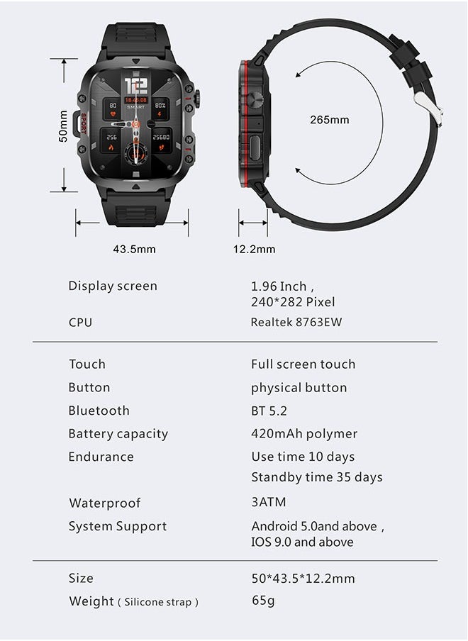 JOYFOCUS - QX11 Full Screen Touch Smartwatch With Bluetooth Call, 1.96 "Display, Suitable For Android 4.4 And Ios 9.0 And Above, Apple 5s And Above (Black) - Image 1