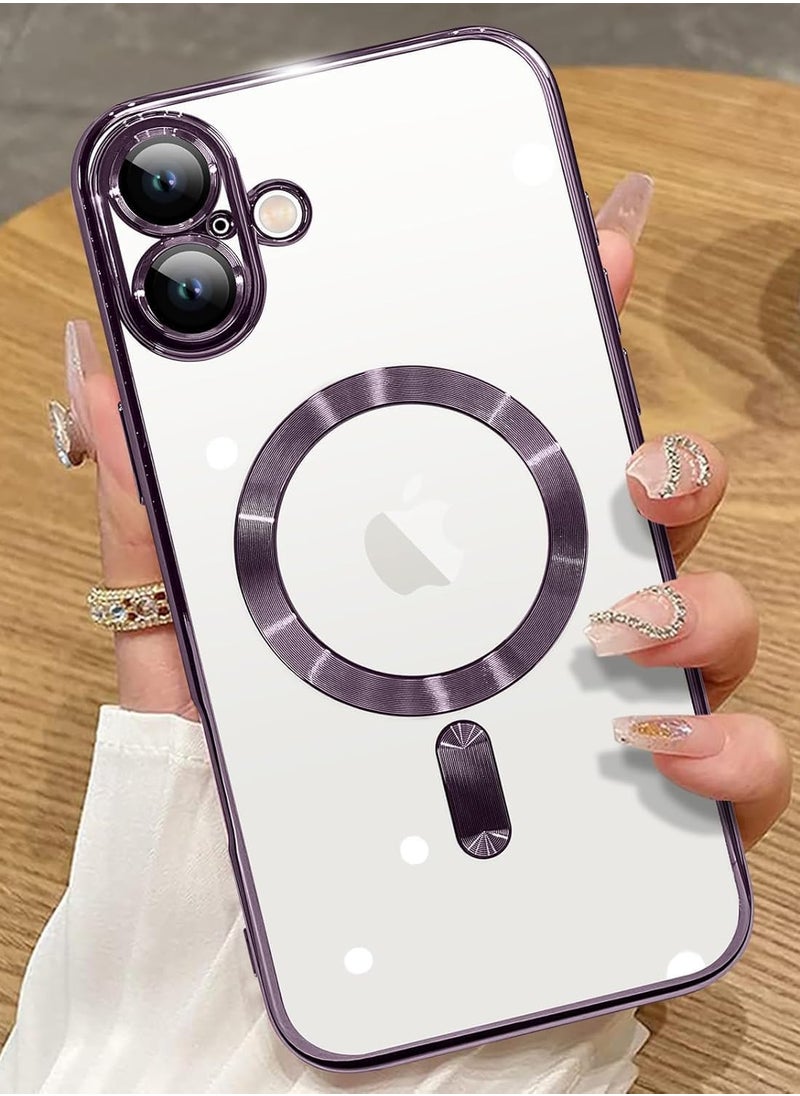 Generic - iPhone 16 Clear Case with MagSafe Wireless Charging Compatible Back Cover with Electroplating Shockproof Frame-PURPLE - Image 1