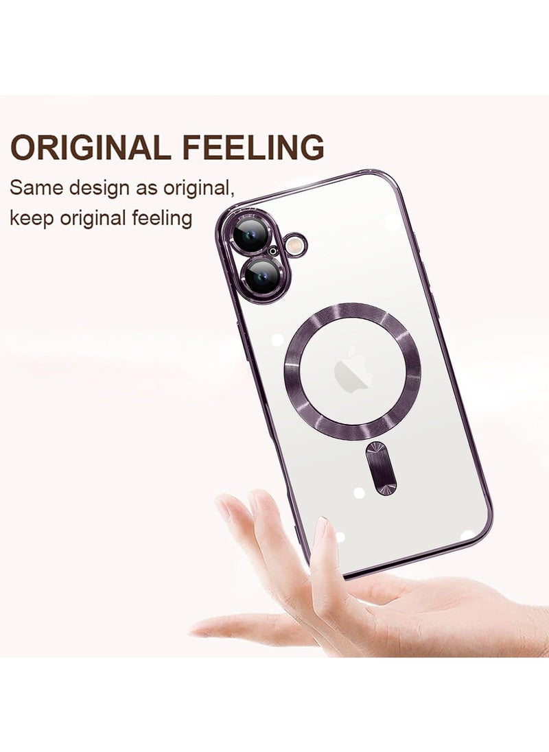Generic - iPhone 16 Clear Case with MagSafe Wireless Charging Compatible Back Cover with Electroplating Shockproof Frame-PURPLE - Image 1