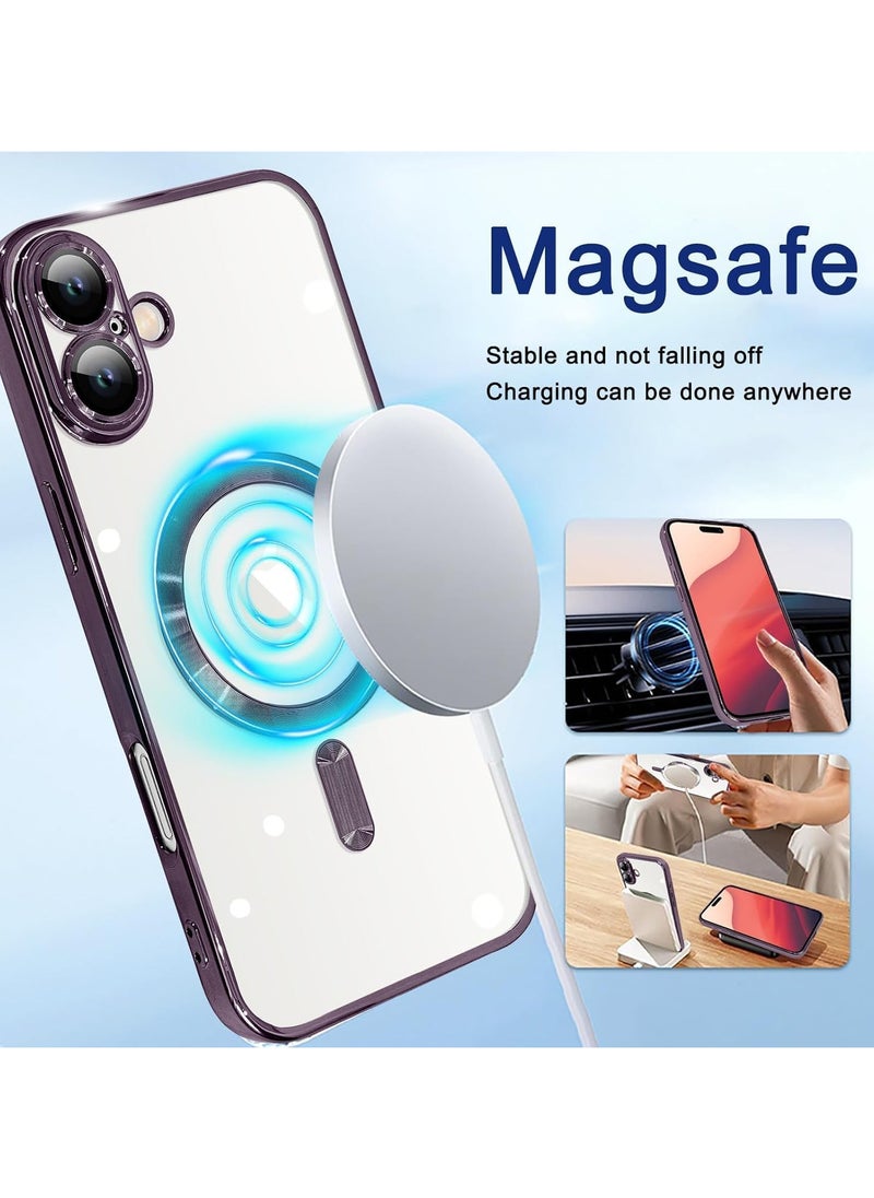 Generic - iPhone 16 Clear Case with MagSafe Wireless Charging Compatible Back Cover with Electroplating Shockproof Frame-PURPLE - Image 1