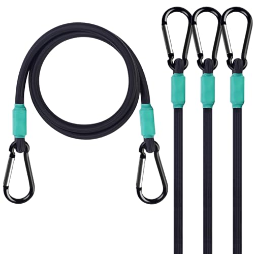 Joneaz Black Bungee Cords with Hooks 36 inch Heavy Duty 4Piece Carabiners Style 516 inch Diameter Cord with Nylon Fiber UV Resistant