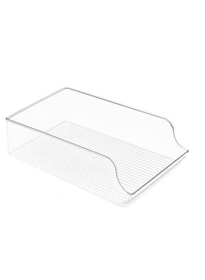 بيرام حامل مشروبات شفاف من بيرام، مقاس 34.5×14×9.5 سم - منظم مشروبات الثلاجة من البولي إيثيلين تيرفثالات الشفاف للعلب والزجاجات، صندوق تخزين مستطيل للمطبخ، حاوية تخزين الفريزر، صندوق تخزين متعدد الأغراض خالٍ من مادة BPA