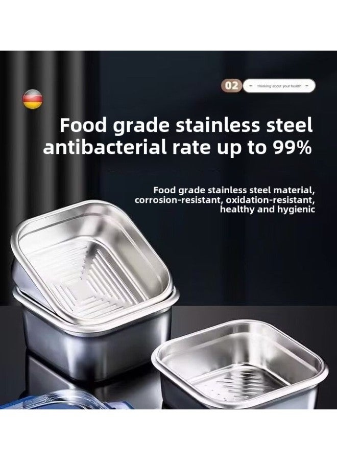 Large Capacity Stainless Steel Lunch Box Microwave Heatable Food Grade Square Bento Box With Lid Handle Extra Thick-Specifications:2500ml Bottom Basin Without Cap  - Image 1