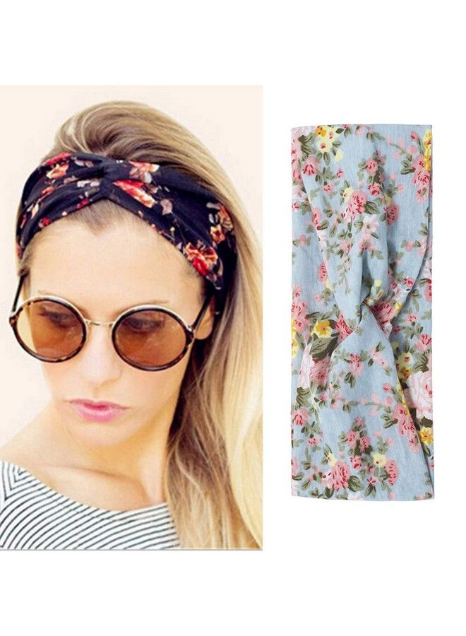 FOK 1 Pc Flower Printed Twist Knotted Yoga Sport Head Wrap Hairband Women And Girls Sea Green - Image 2