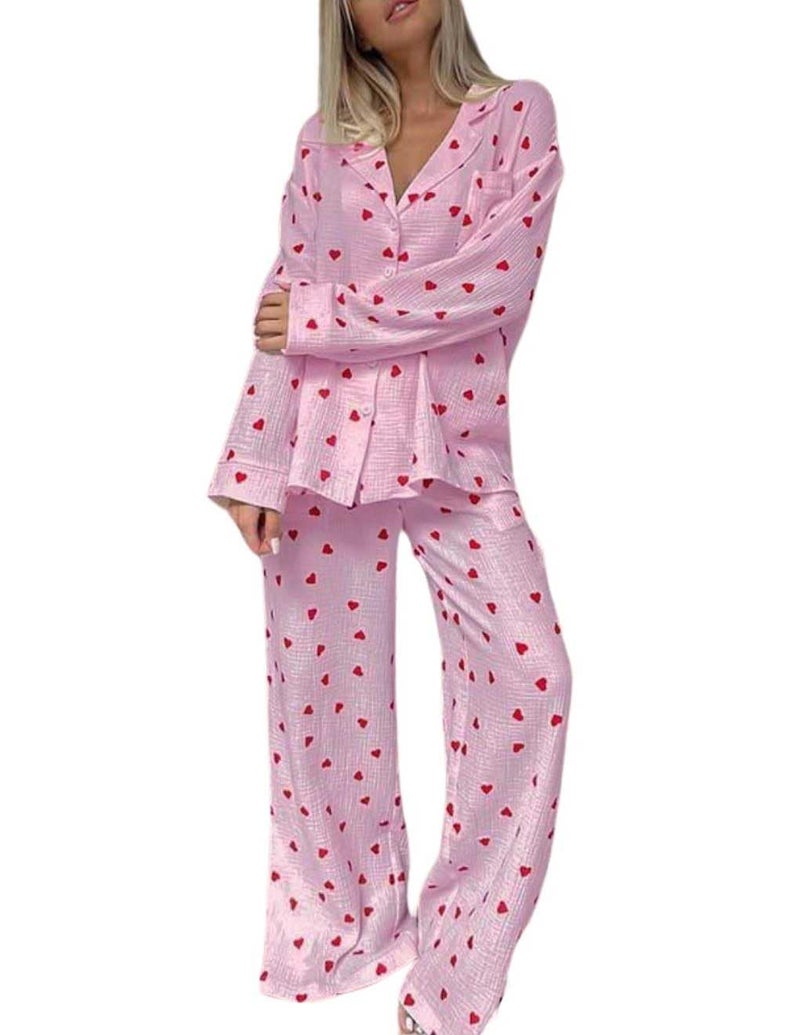 codcm Womens Pajama Sets Cotton Pj Set Cute Print Print Long Sleeve Button Shirt With Pants(Pink Print,X-Large) - Image 5