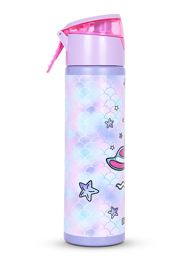 Eazy Kids - Set Of 4 18 Inch Trolley School Bag With Stainless Steel Water Bottle 640 Ml, Lunch Bag And Pencil Case - Mermaid Purple - Image 1