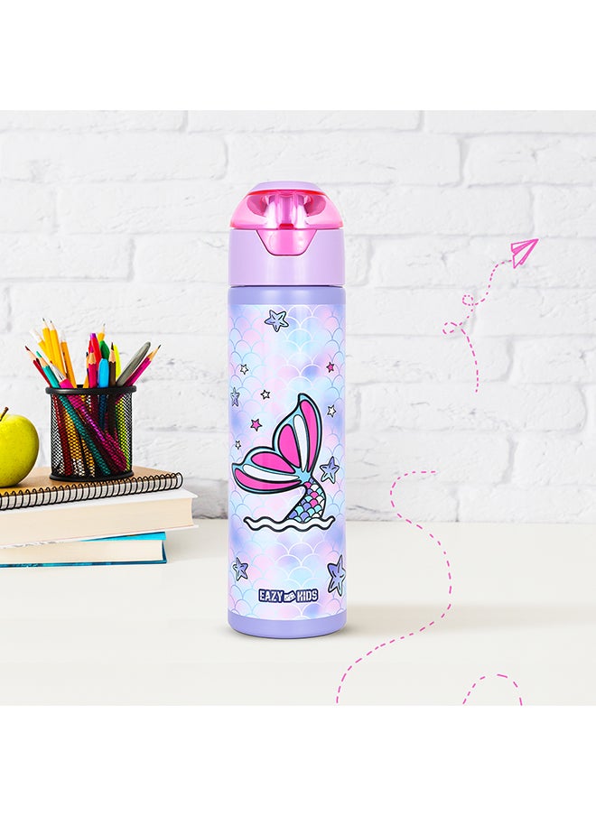 Eazy Kids - Set Of 4 18 Inch Trolley School Bag With Stainless Steel Water Bottle 640 Ml, Lunch Bag And Pencil Case - Mermaid Purple - Image 1