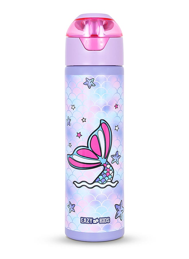 Eazy Kids - Set Of 4 18 Inch Trolley School Bag With Stainless Steel Water Bottle 640 Ml, Lunch Bag And Pencil Case - Mermaid Purple - Image 1