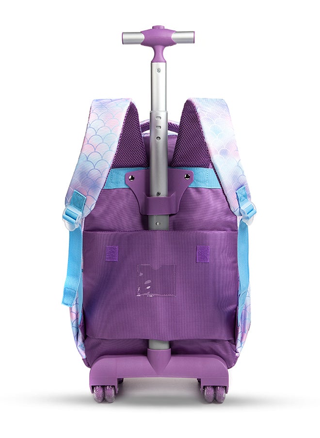 Eazy Kids - Set Of 4 18 Inch Trolley School Bag With Stainless Steel Water Bottle 640 Ml, Lunch Bag And Pencil Case - Mermaid Purple - Image 1