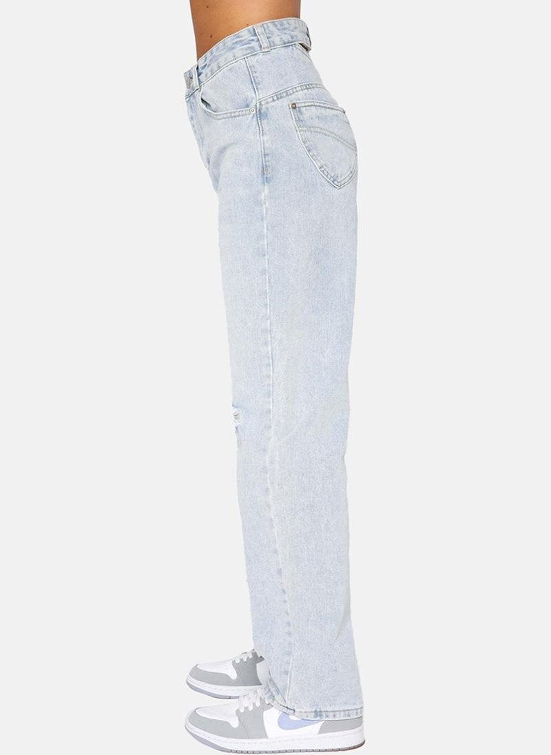 YUNIQEE Blue Straight Fit Slash Knee High-Rise Jeans - Image 3